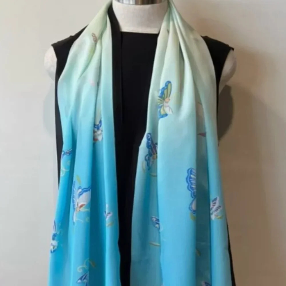 THE METROPOLITAN MUSEUM OF ART 100% Silk "Japanese Butterflies" Scarf 17"x60"